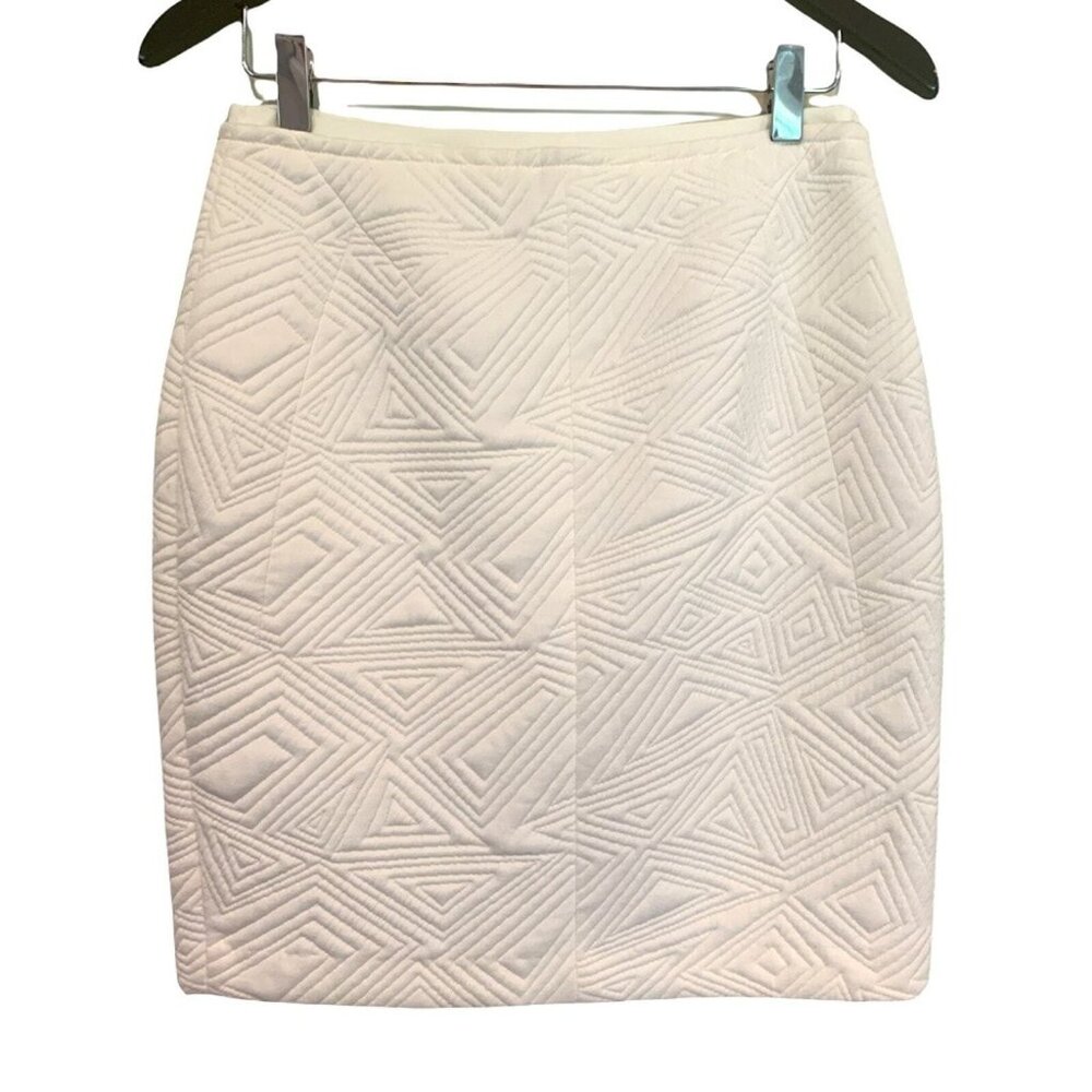 O'2nd Geometric Cream Quilted Pencil Skirt Size 4 Polyester Blend